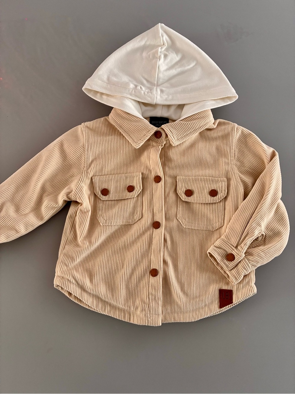 Little Bipsy Beige Corduroy Hooded Jacket with Cream Hood